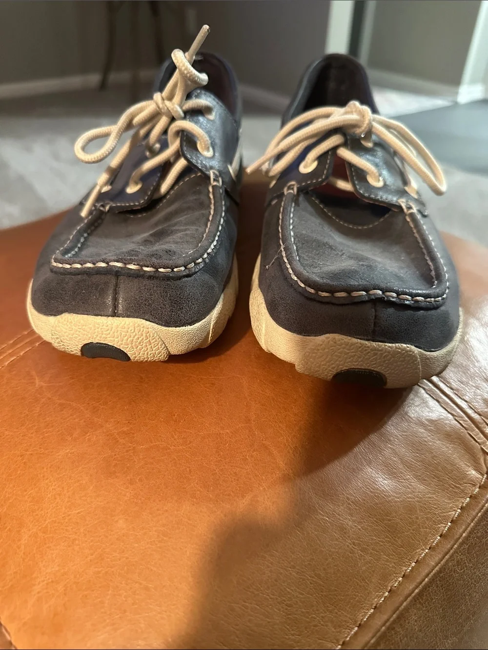 Twisted X Men's Dark Blue Boat Shoes with Cream Laces